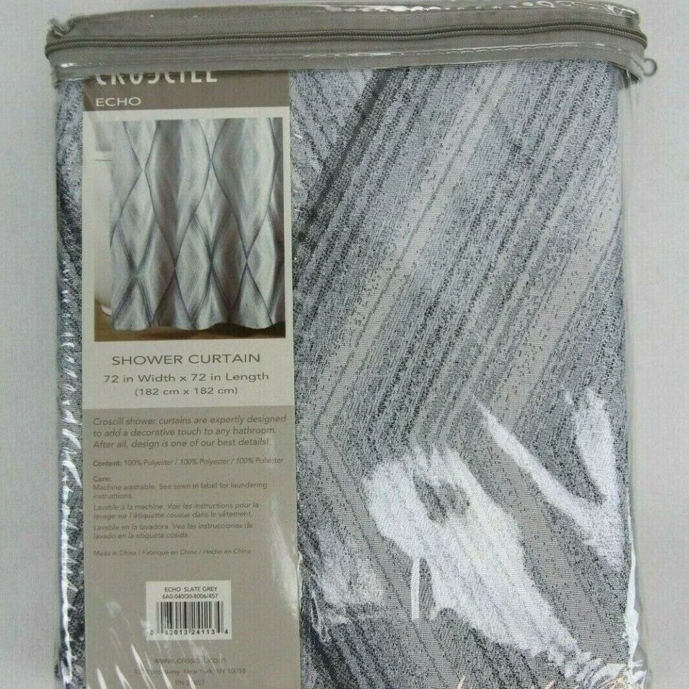 Croscill Echo Shower Curtain 72x72 Slate Grey New Geometric Diamond Woven Fabric